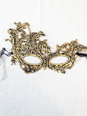 Gold Laser Cut Metal Filigree Masquerade Mask - Venetian Party Prom Ball